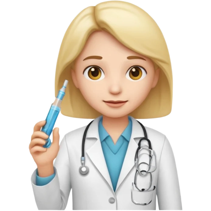 emoji comprando con traje de doctora con una jeringa en la mano emoji