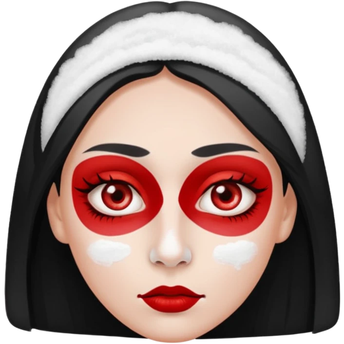 woman with white powder under her nose, wide red eyes, simple and expressive, iOS emoji style, no background emoji