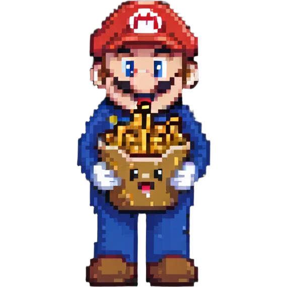 Mario character eating french fries emoji