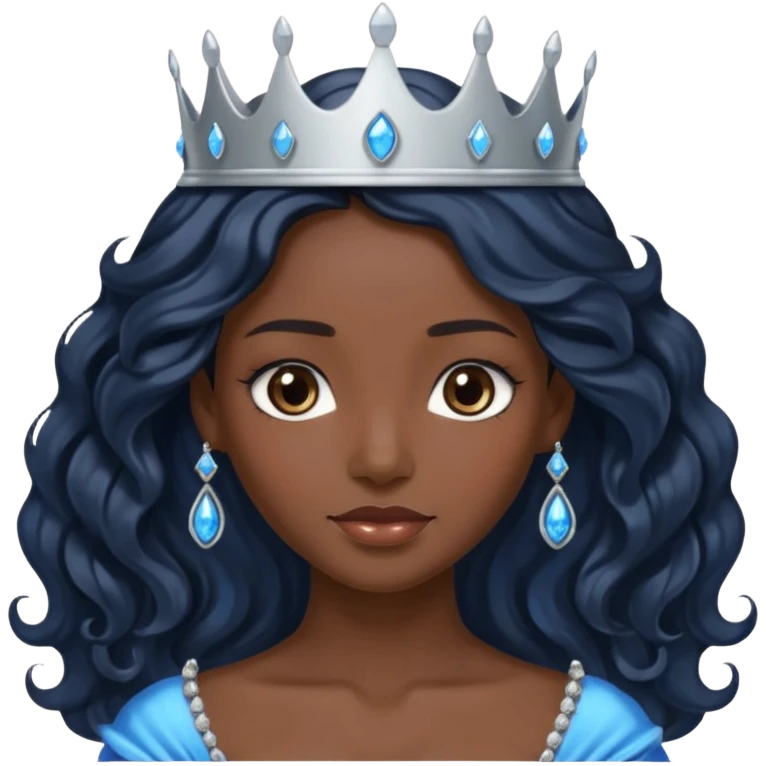 Por favor hazme el emoji de la princesa pero morena con el pelo negro y ondulado y largo, los ojos marrones y la corona plateada con jollas azules emoji