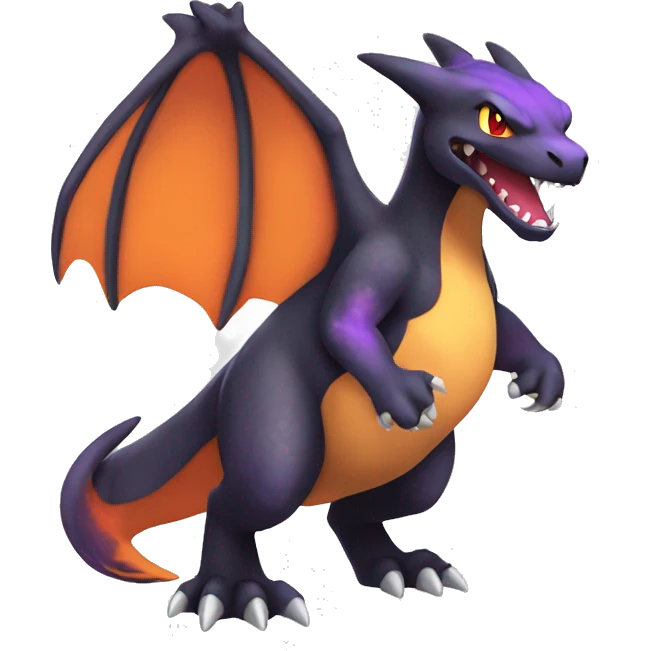 Cool Black Charizard-Quilava-Cat-Pokémon with orange belly and purple markings Full Body emoji