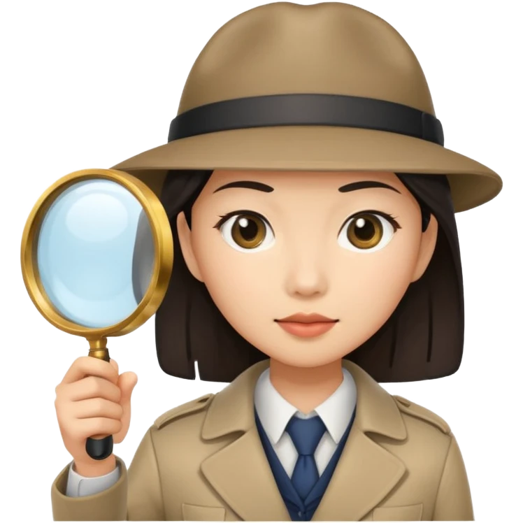 female detective, asian, magnifying glass emoji