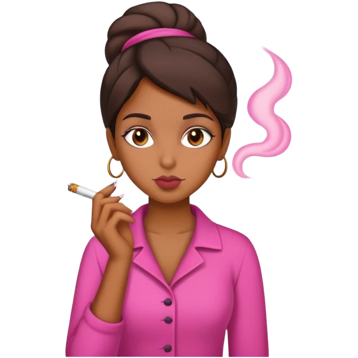 brown girl smoking wearing pink emoji