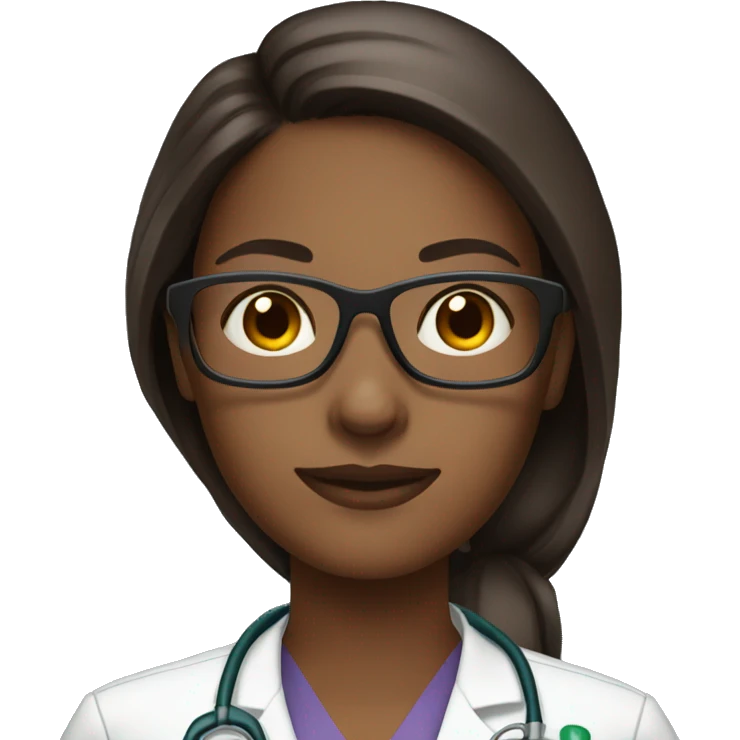 Medical assistant female dark skin long brown hair with glasses emoji