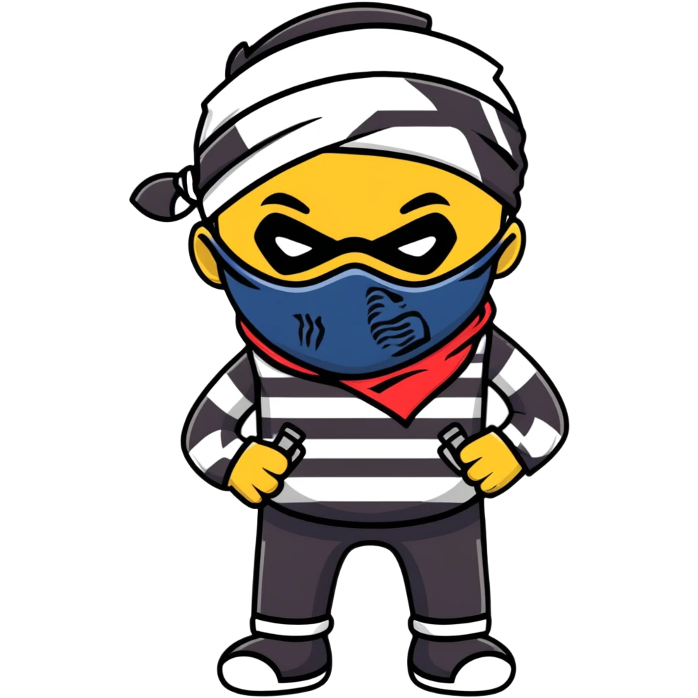 cartoon bandit wearing bandana mask and striped shirt emoji