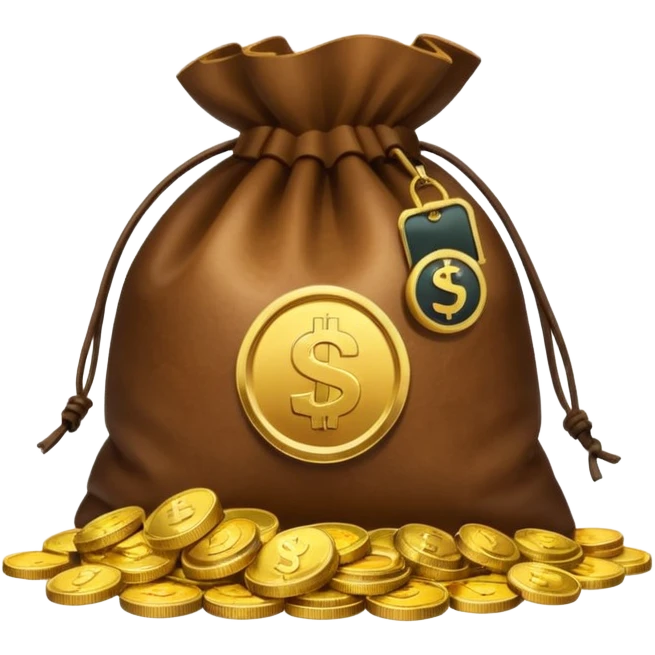 bag of money with a video play button icon on the bag, no dollar sign, with a pile of coins at the side emoji