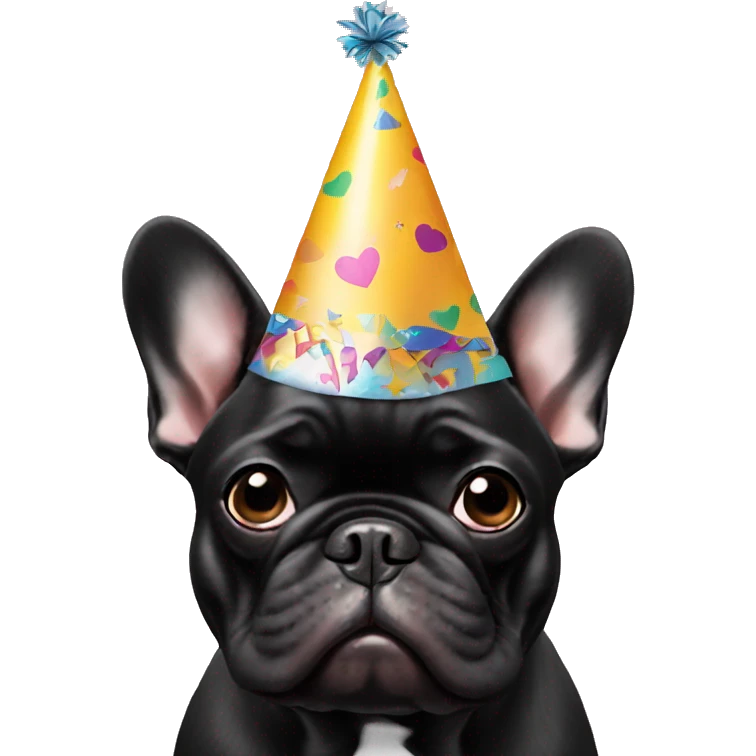 black french bulldog with a party hat emoji