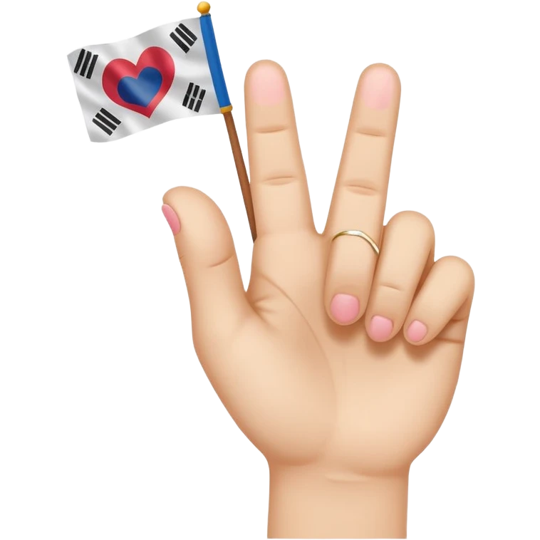 An emoji-style illustration of a hand making the Korean finger heart gesture. The hand should have a cute and expressive cartoon style, resembling modern emojis. Include subtle cultural details like a small South Korean flag on the wrist or background. Bright, colorful, and cheerful aesthetic emoji