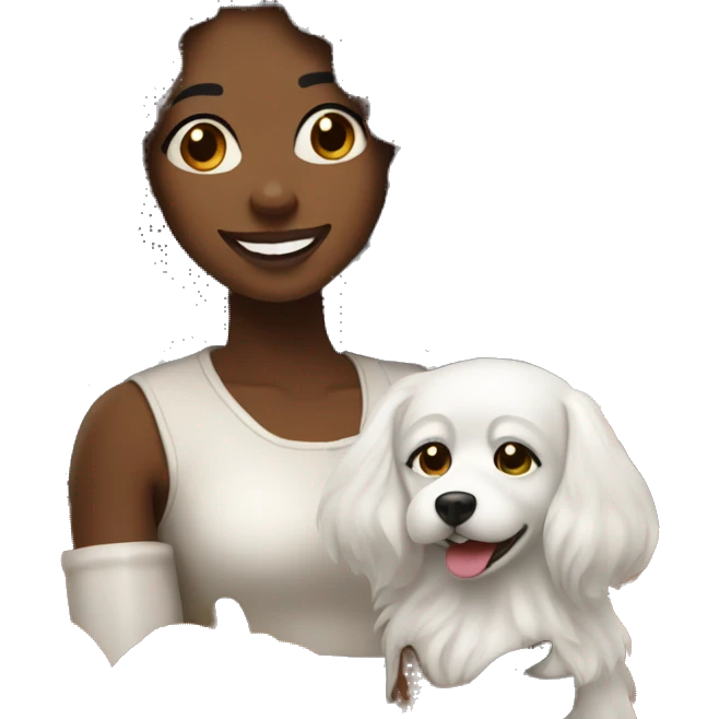 Long haired Black woman with a white dog wishing a happy Thanksgiving  emoji