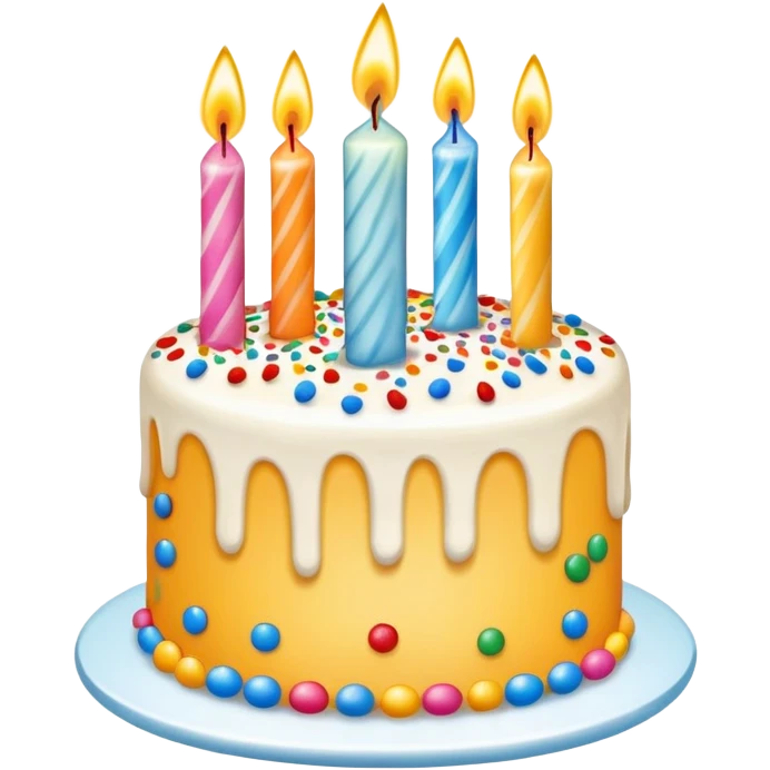 colorful birthday cake with lit candles and decorations emoji