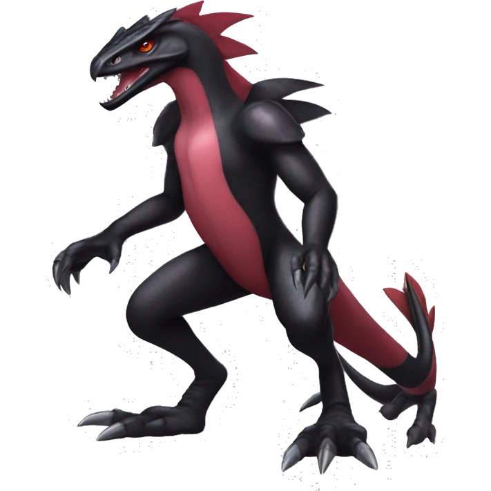 cool edgy modern black and maroon Dark-type nargacuga Salazzle Nargacuga Salandite Raptor-Pokémon full body emoji
