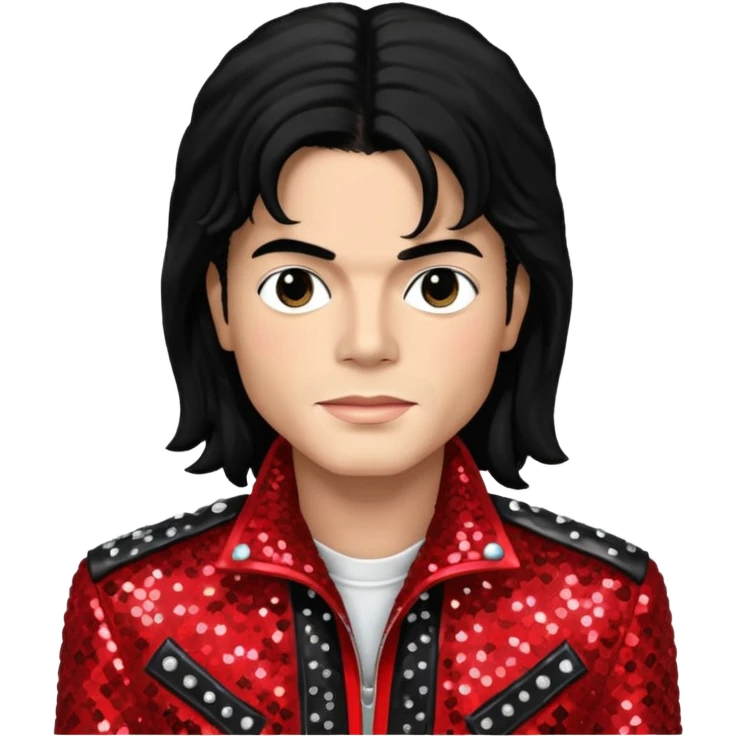 Michael Jackson with black long hair, red sequin jacket, black shirt, light skin emoji