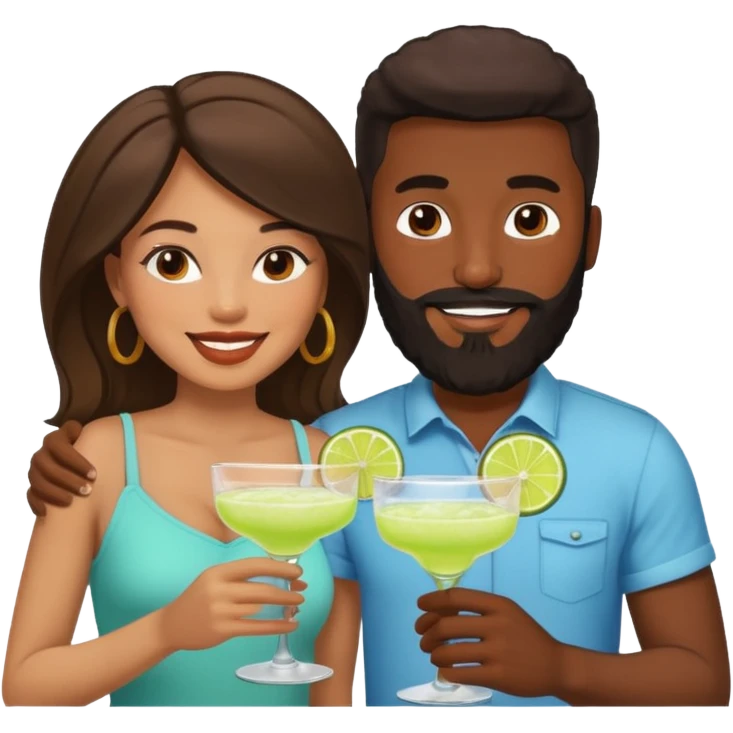 Interracial couple enjoying margaritas, black man with beard and light skinned woman emoji