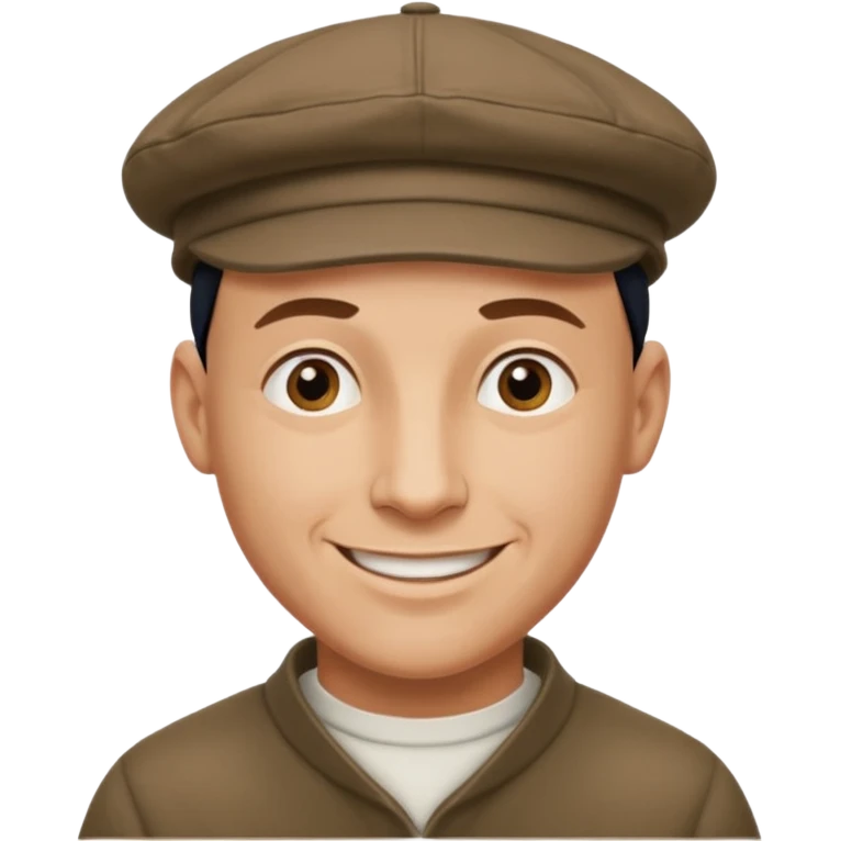 a bald man wearing a old english style cap looking really hopeful emoji
