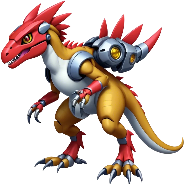 Furry maned Cool Edgy Futuristic shiny colorful cyborg-Digimon-Fakemon-Guilmon-Velociraptor-Mecha full body  emoji