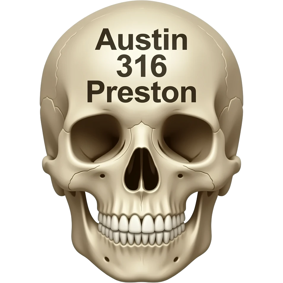 A human skull with the words Austin 316 Preston to its forehead emoji