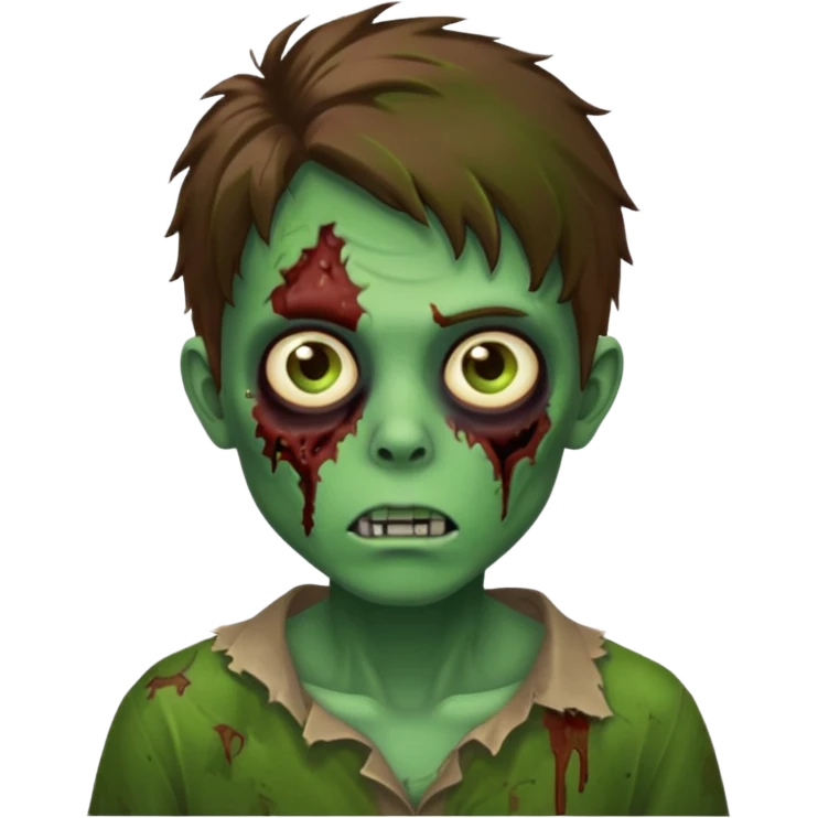 zombie slime youthful face, messy brown hair, emoji