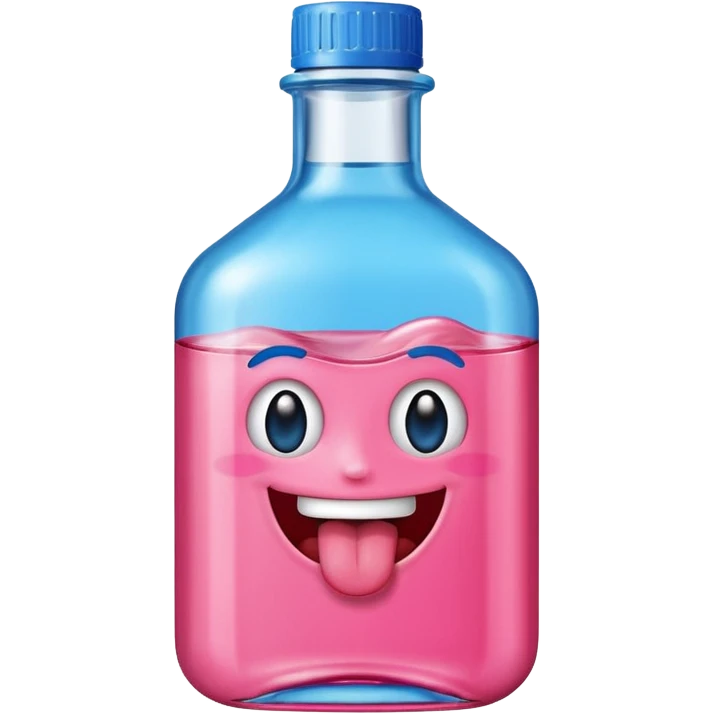 Smiling bottle of oil pink with silly face tongue out blue top emoji