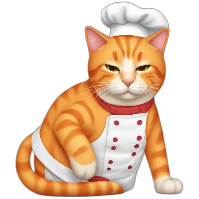 funny sleepy orange cat with chef attribute emoji