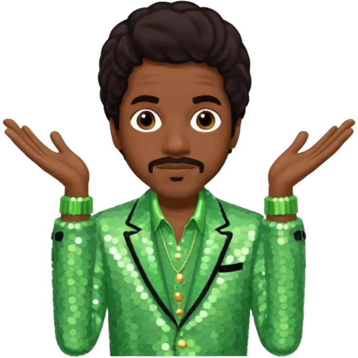 Andre 3000 from Outkast with dark brown hair, pale green sequin outfit emoji