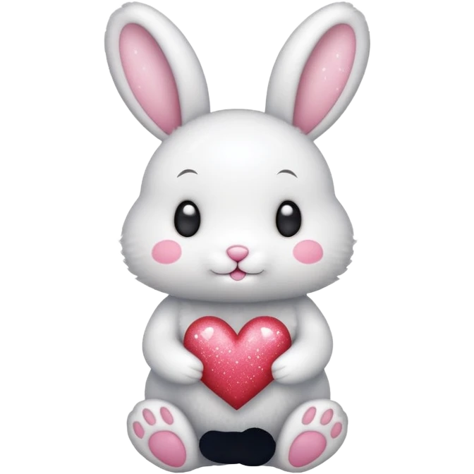 White glitter bunny with heart emoji