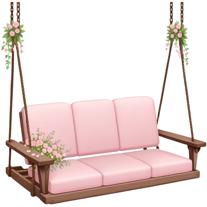 Romantic pastel pink wooden couch-swing with tiny flowers around emoji