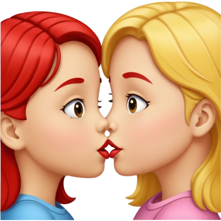 two 5 year old gals about to kiss on the lips, lips extremely close but not touching emoji