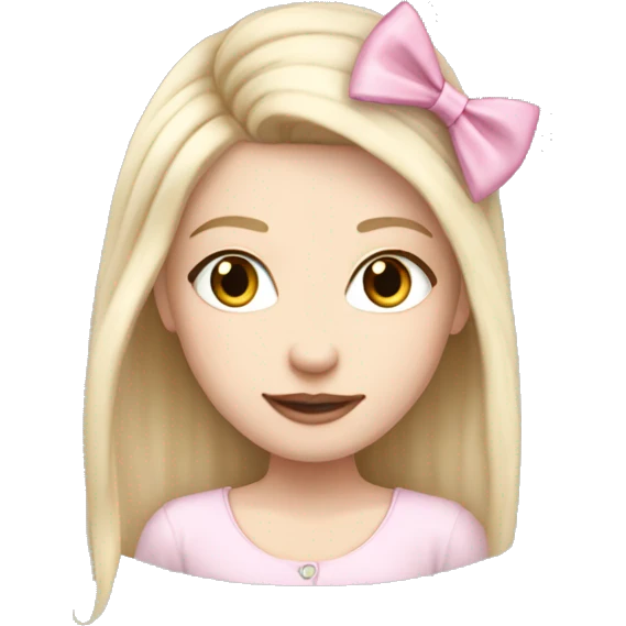 pale skinned girl with light pink bows in hair. hair is blonde with pink and dark brown streas emoji