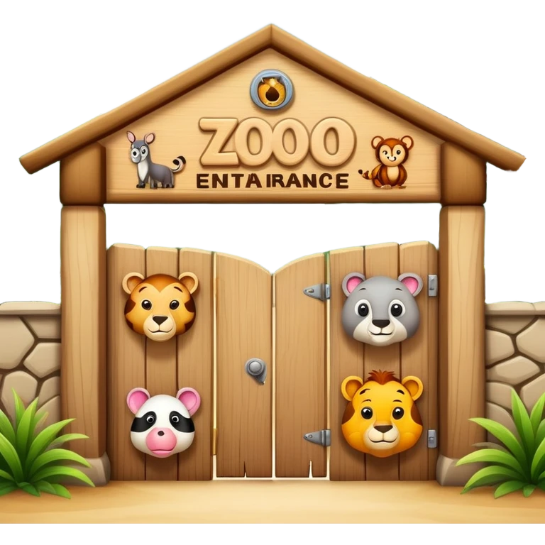 a zoo entrance sign with animals peeking out emoji