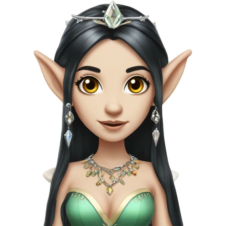 elf princess with pointy ears, white skin, black hair with jewellery,  emoji