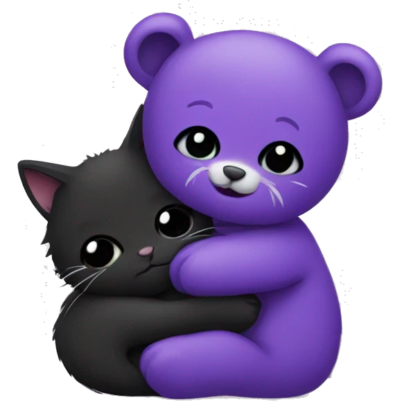 cute purple bear and black cat cuddling together  emoji