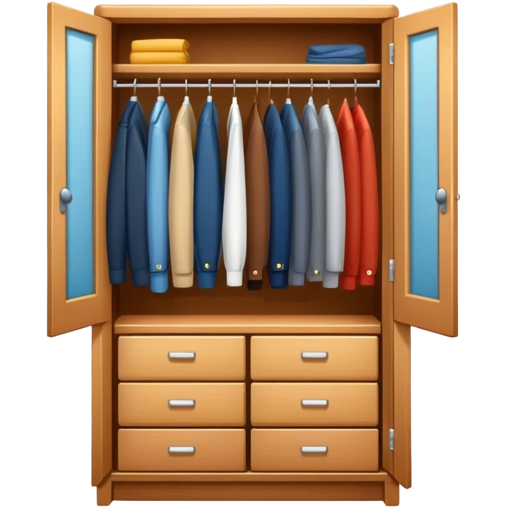 Cute closet or wardrobe with door ajar revealing organized professional clothing on hangers emoji
