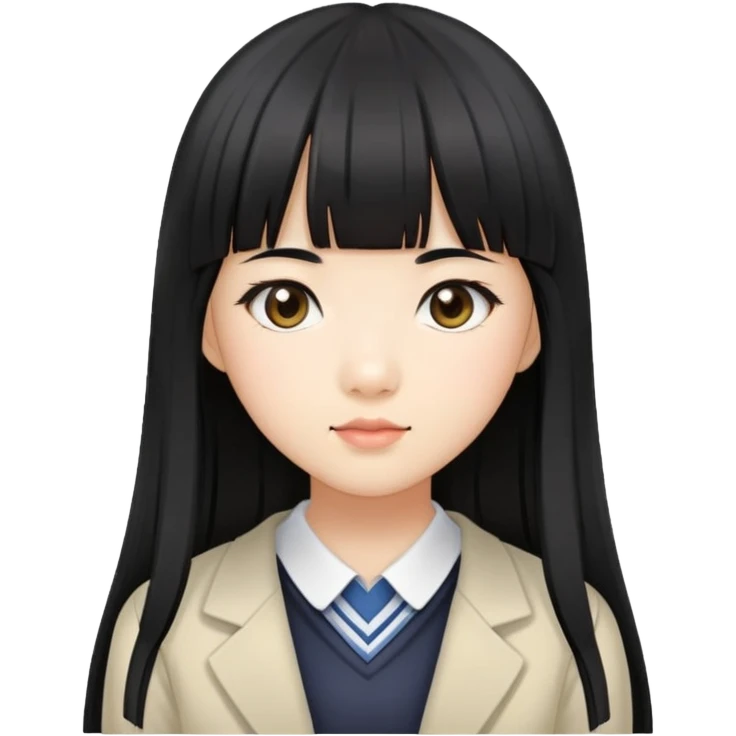 Asian schoolgirl with straight black hair, long length, and blunt bangs emoji