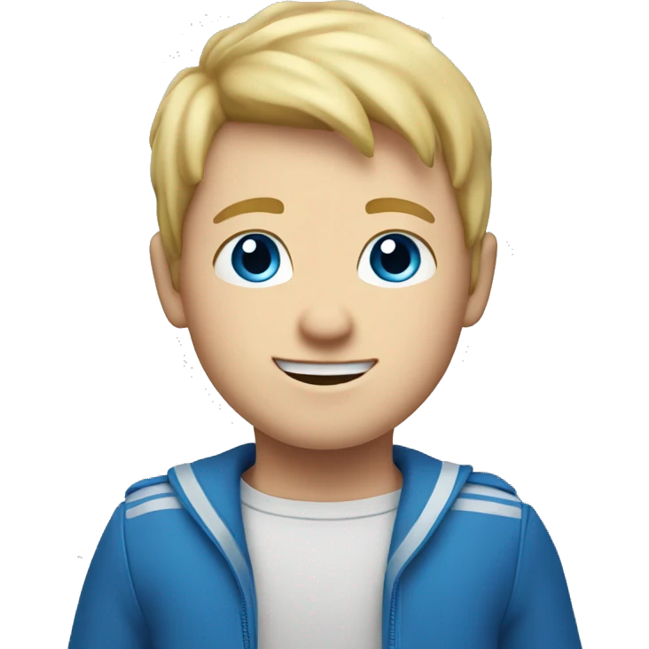 a blonde hair boy, with blue eyes, shwing a welcome soign emoji