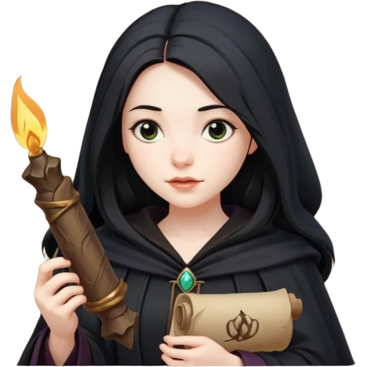 Девушка ведьма держит свиток emoji