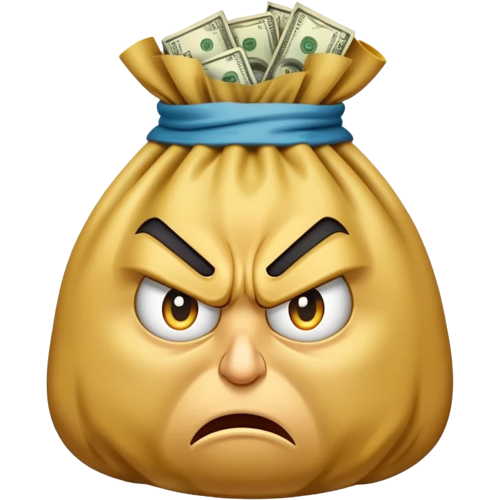 angry bag of money with furrowed brows and frown emoji