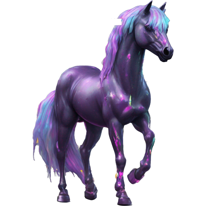 .Zombie_ Vaporwave black holographic oilslick zombie unicorn yellow caution tape graffiti Pegasus with  prosthetic leg  emoji