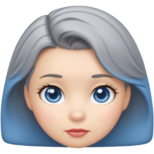 emoji of a female tsum tsum, blue eyes, grey 1940s bob hairstyle emoji
