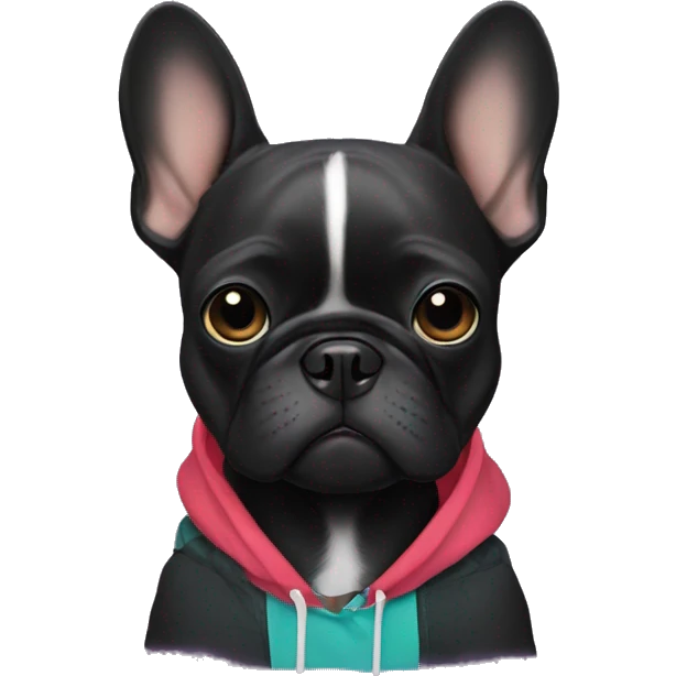 Black frenchie with Coldplay hoodie emoji