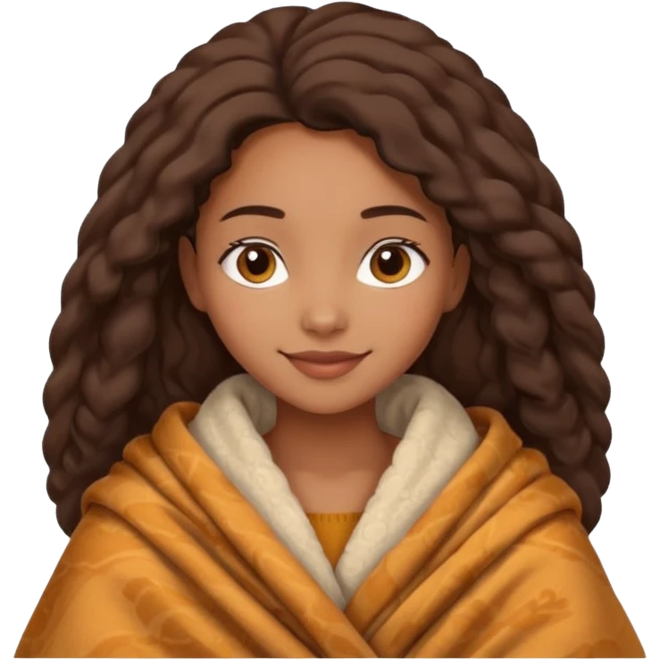 Cozy mixed girl in blanket for fall emoji