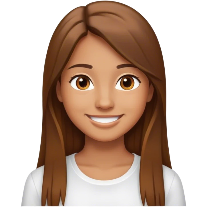 Chica sonriendo con camisa blanca, color de cabello café largo liso, color de piel trigueña  emoji