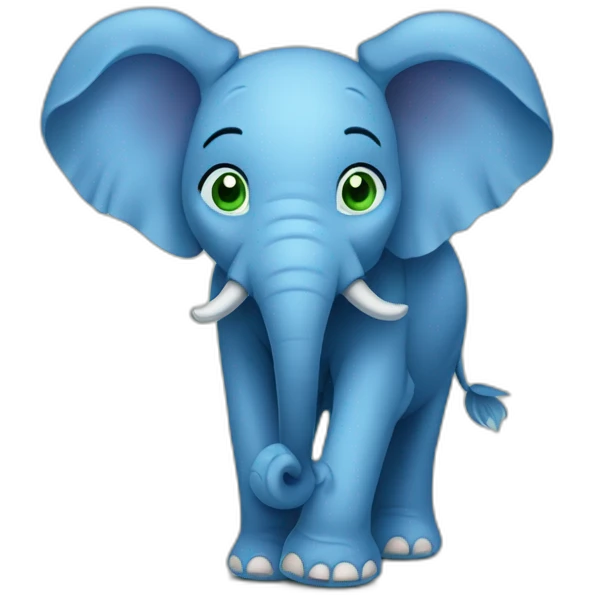blue elephant with big ears and a long trunk and big green eyes emoji