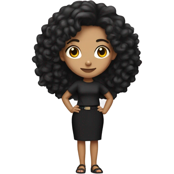 Tan girl with black long curly hair black pencil skirt full body emoji