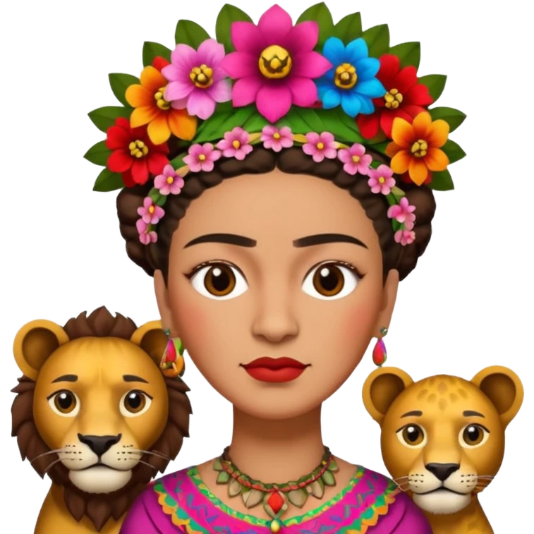 Frida Kahlo with lion emoji
