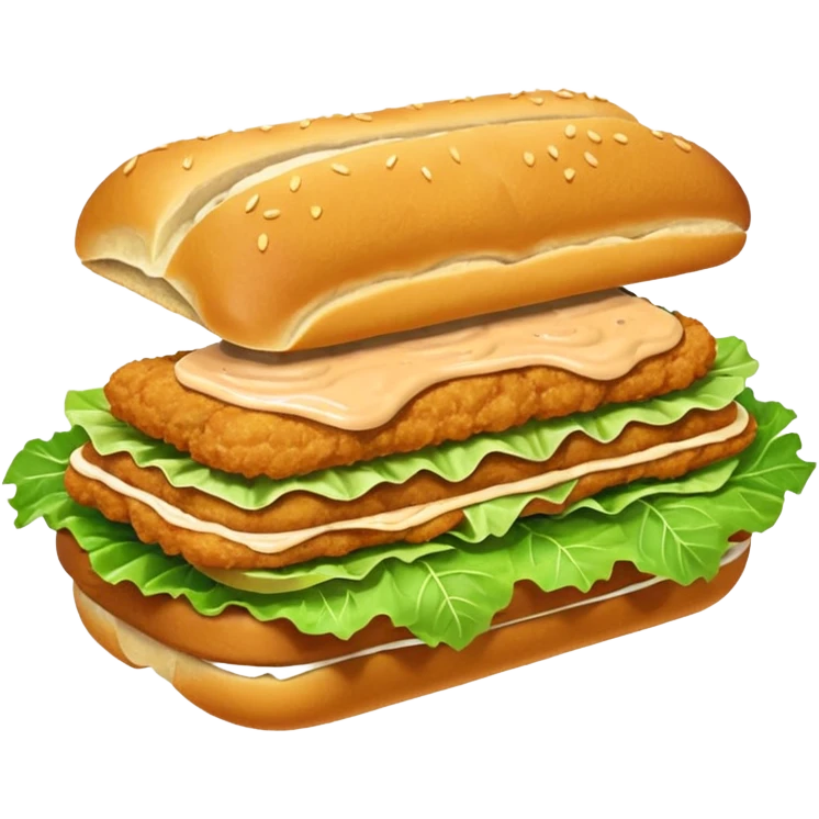 schnitzel sandwich: an oblong roll topped with a schnitzel, placed on a lettuce leaf, the schnitzel is drizzled with remoulade, there is no cheese or other ingredients emoji
