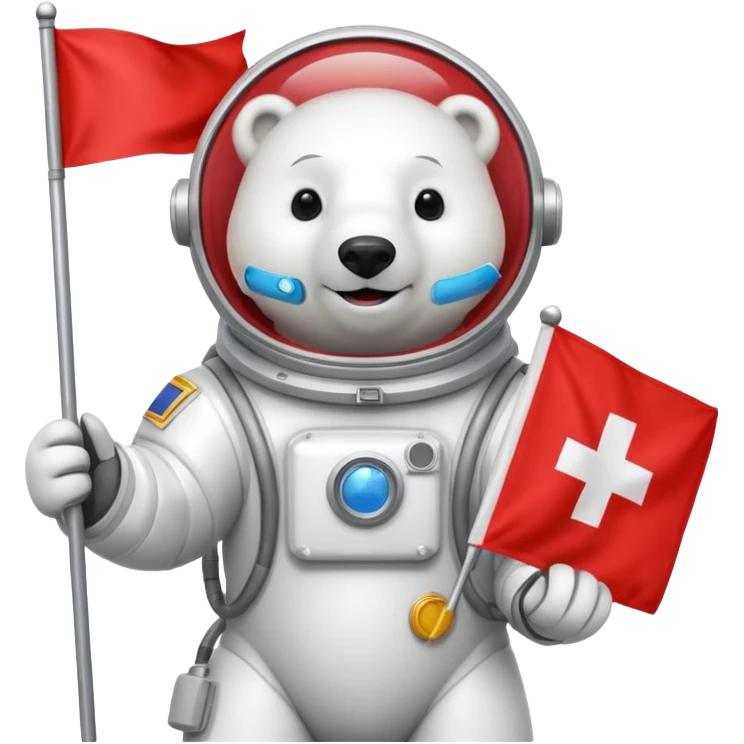 Polar bear in space suit, holding red rectangle flag emoji
