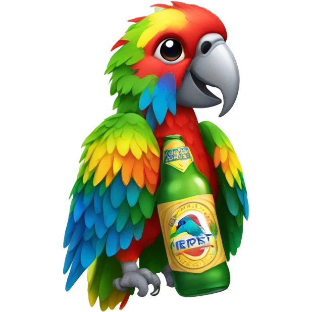 rainbow parrot holding a beer bottle emoji