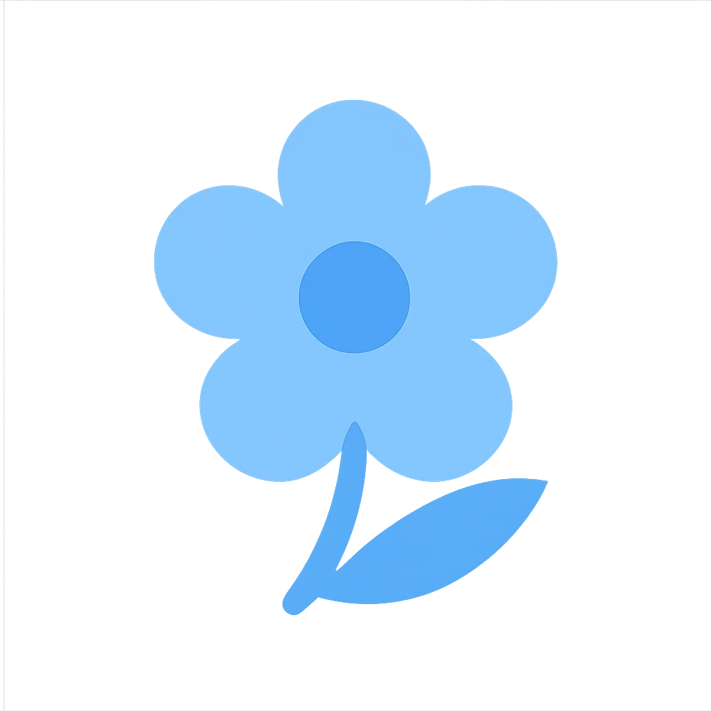 light blue flower, flat color icon style, clean and contemporary emoji
