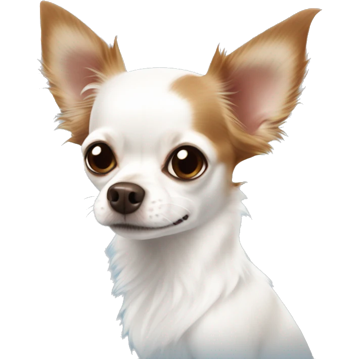 Long-haired white Chihuahua with reddish-brown markings wearing a blue pijama  emoji
