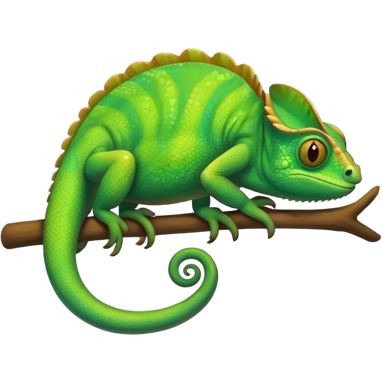green chameleon looking at me, make it look like an emoji and standalone, with no branch. Make it very cute and like an animation.  emoji